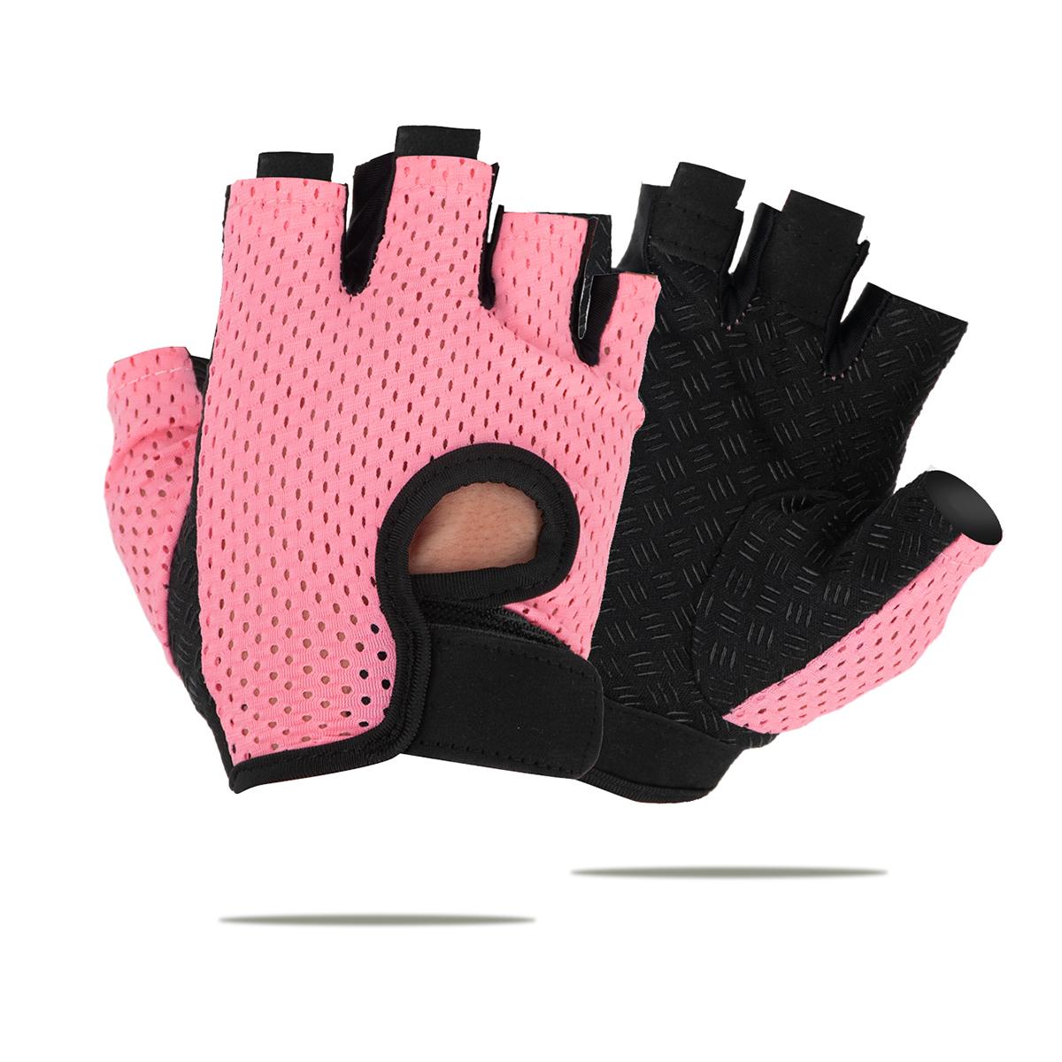

Спортивные перчатки для фитнеса для мужчин и женщин, тяжелой атлетики, дышащие, нескользящие, силиконовые, с полупальцами, для велоспорта L розовый