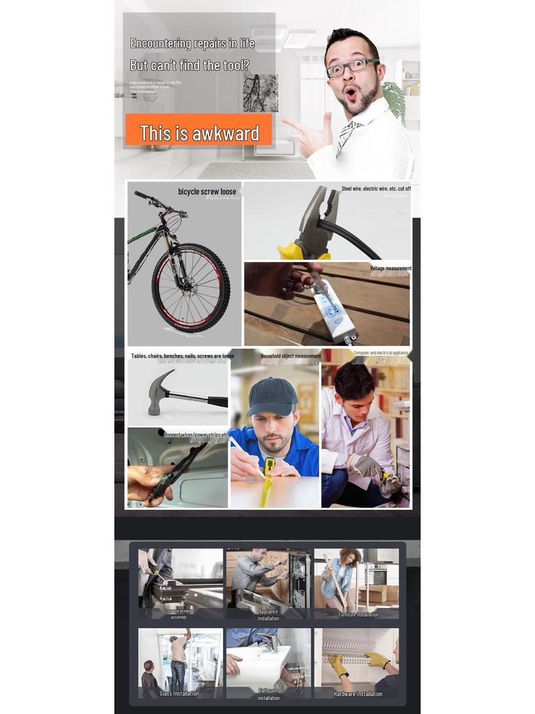 16-teiliges tragbares Haushaltswerkzeugset mit Hammer und Schraubenschlüssel - Modell 8016-1