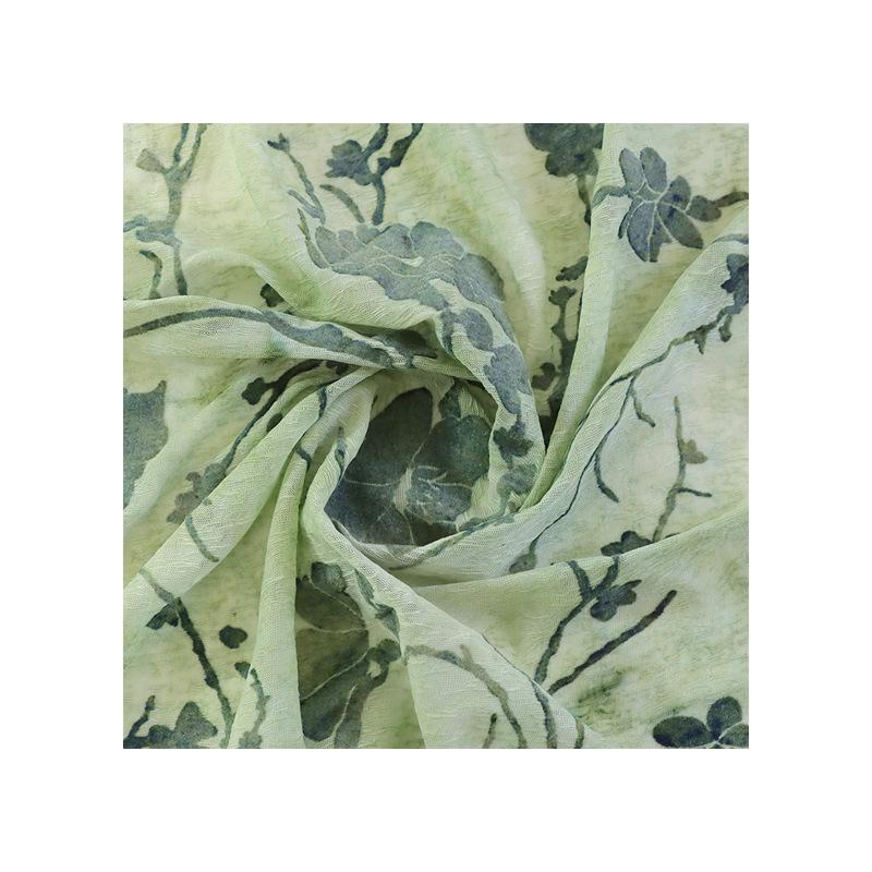 Bamboo Plum Blossom Tie-Dye Flocking Mesh Fabric for Cheongsam Dress