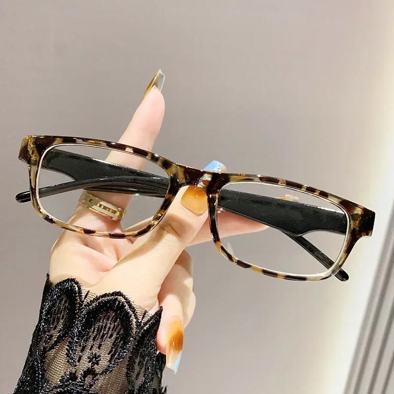 0~ +4.0 Leopard  Reading Glasses Anti Blue Light Print Presbyopia Glasses Neutral Rectangular Black Eyeglass Frame Elderly 0