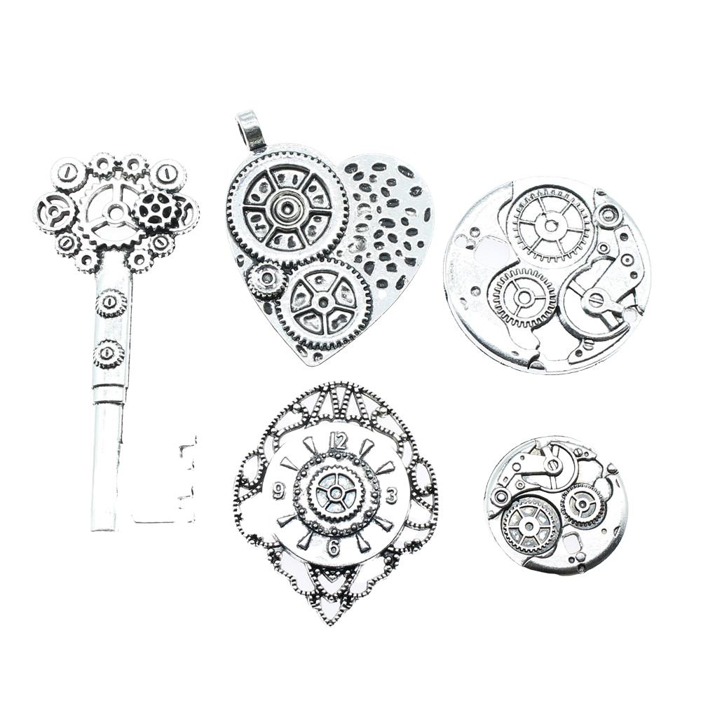 5pcs Charms Gear Steampunk Antique Silver Color Big Gear Steampunk Charms Pendant Jewelry Steampunk Gear Charms
