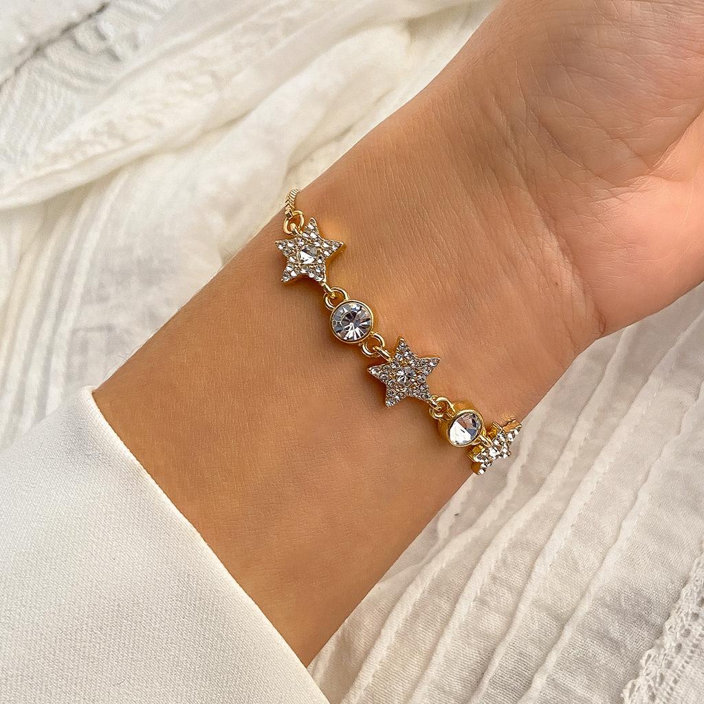 Simple Temperament Diamond-Encrusted Snowflake Bracelet, Personalized Versatile Geometric Star-Shaped Adjustable Jewelry