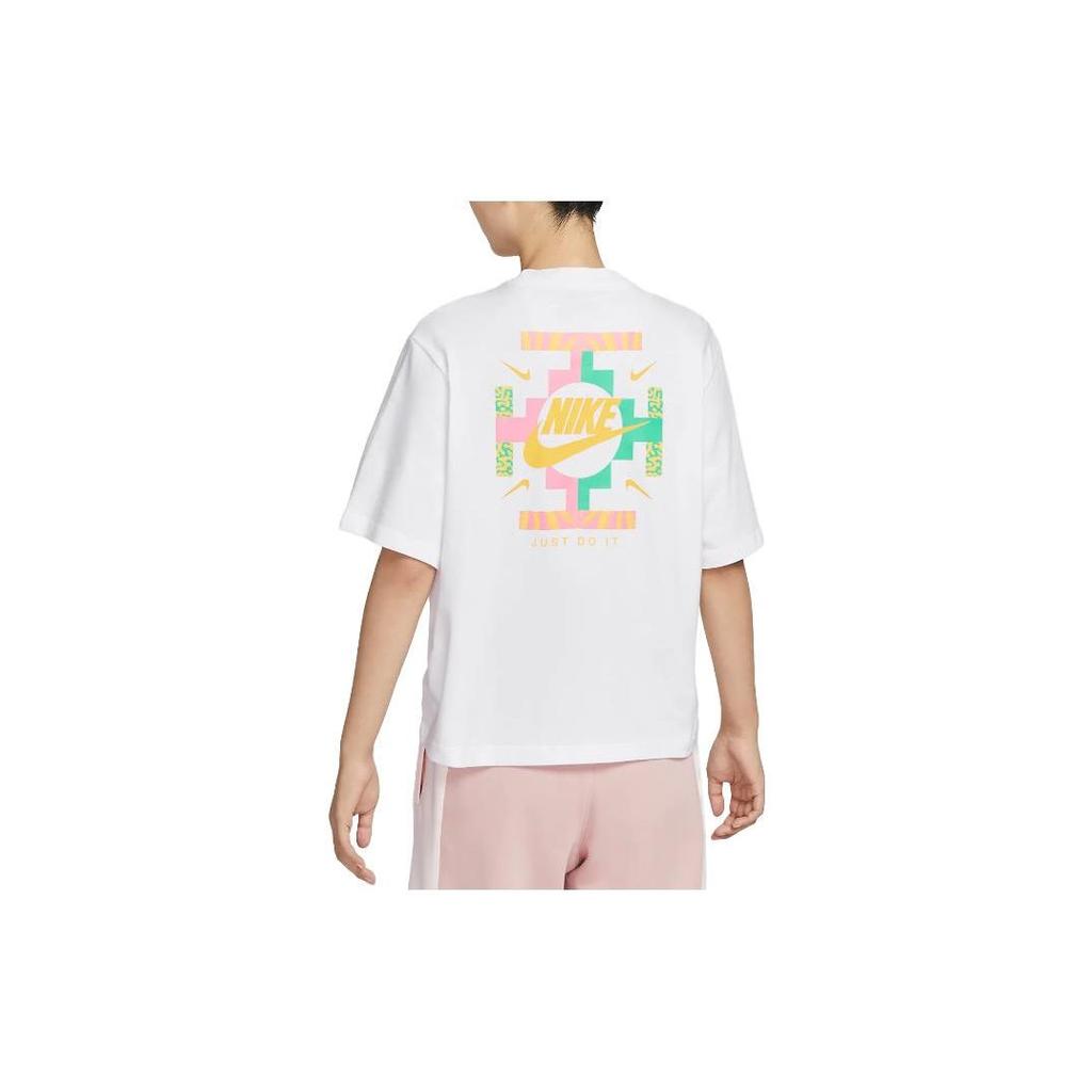 Nike Pattern Print Logo Crew Neck Short Sleeve T-Shirt Women Tops White FB8210-100