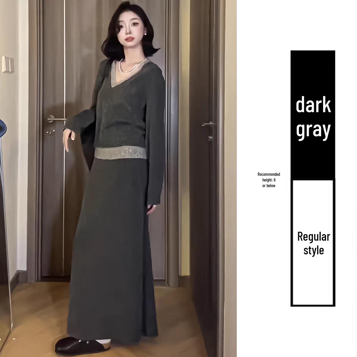 

Women s High-Waist Black Knit Fishtail Skirt - Autumn/Winter Mid-Length Slimming Design M (48-55 kg)