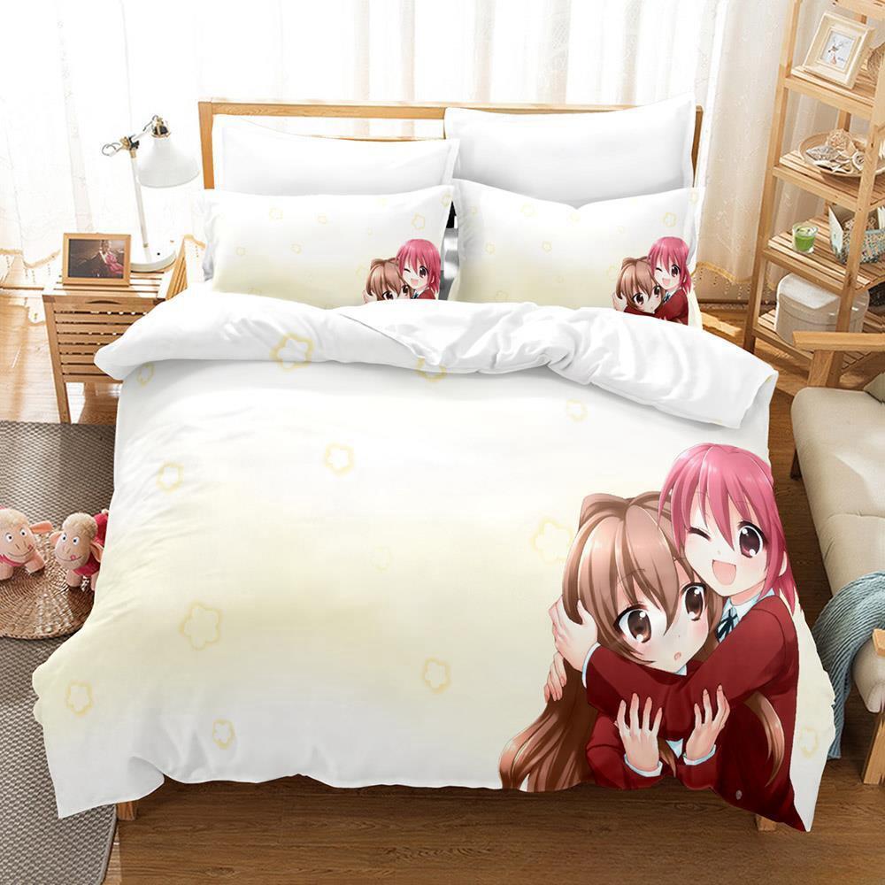 Toradora Bettwäscheset Einzelbett Twin Full Queen King Size Bettset Erwachsener Kind Schlafzimmer Bettbezugsets 3D-Druck Anime Bettlaken-Sets