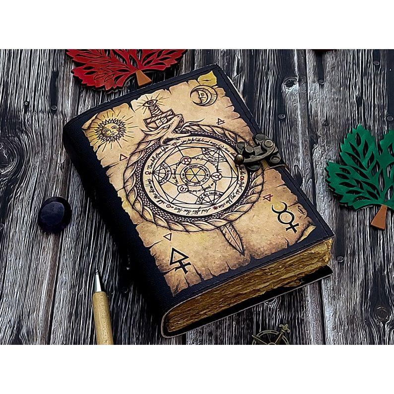 Leather Journal Alchemy Scroll Ouroboros Journal Circle of Transmutation Book For Men Women Traveling Sketchboo Blank Spell Book of Shadows