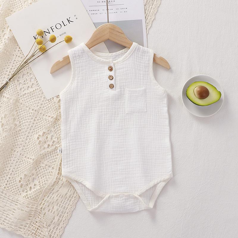 Summer Infant One-piece Clothes 0-3Y Newborn Cotton Gauze Bodysuit Baby Girl Boy Sleeveless Button Design Breathable Romper