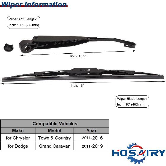 Rear Wiper Arm Blade Set For Dodge Grand Caravan 2011-, For Chrysler Town And Country 2011-2016 Rear Windshield Wiper Arm Blade Assembly 68078306AA