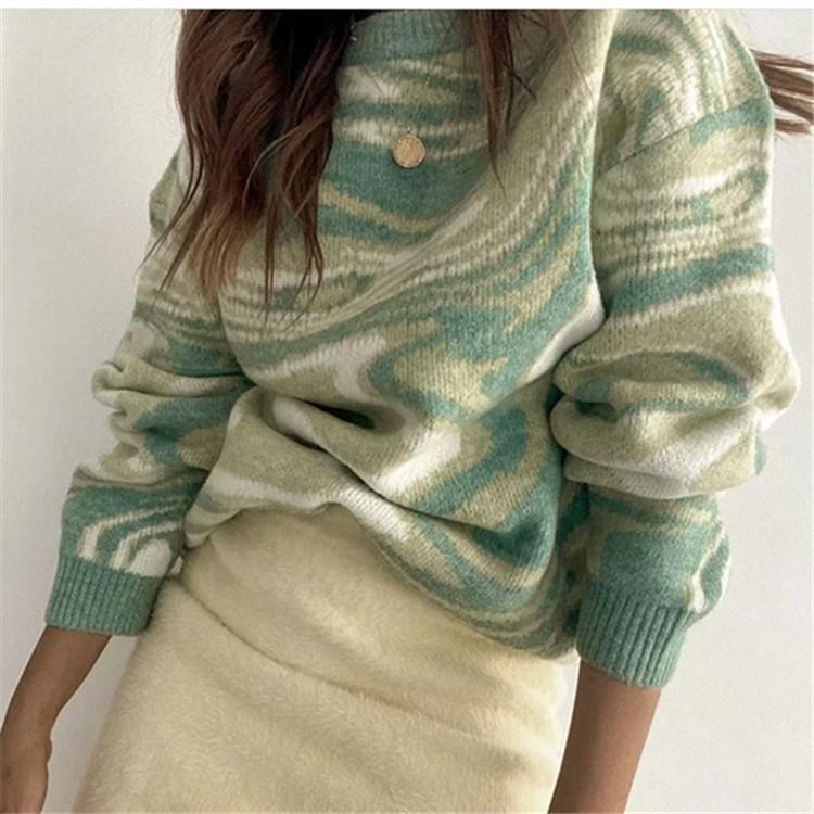 

Aproms Элегантный зеленый вязаный свитер и пуловеры с принтом тай-дай для женщин, зимний теплый ребристый джемпер с длинным рукавом, женский тонкий топ S зелёный