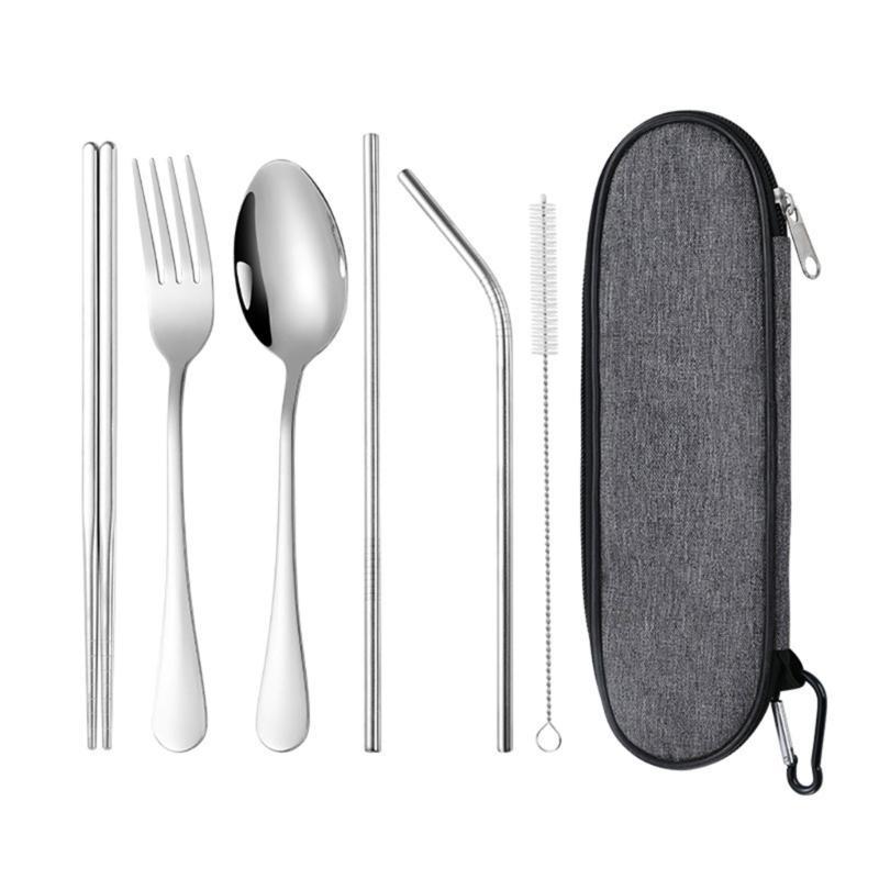 652F Lightweight Camping Cutlery Set Stainless Steel Fork Spoon Chopsticks Reusable Outdoor Flatware Dishwasher Safe