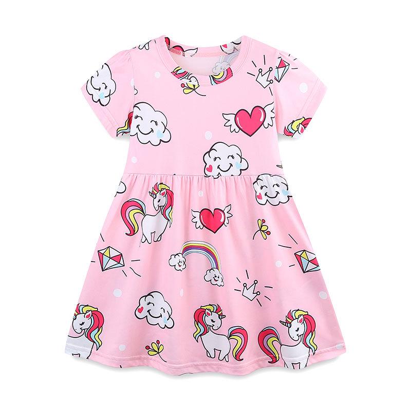 European Style Girls Summer Cartoon Princess Dress - Round Neck, Short Sleeves 110cm (5Y)