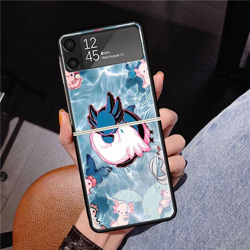 Cute Axolotl Kawaii Phone Case For Samsung Z Flip 7 6 5 4 3 Galaxy ZFlip7 ZFlip6 ZFlip5 ZFlip4 ZFlip3 5G Print Cover