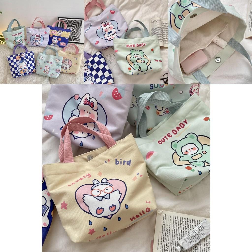 Versatile And Trendy Canvas Tote Handbag With Fun Cartoon Characters For Everyday Style