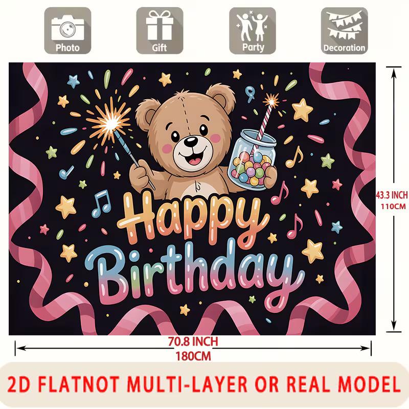 2D Happy Birthday Teddy Bear Photography Backdrop
