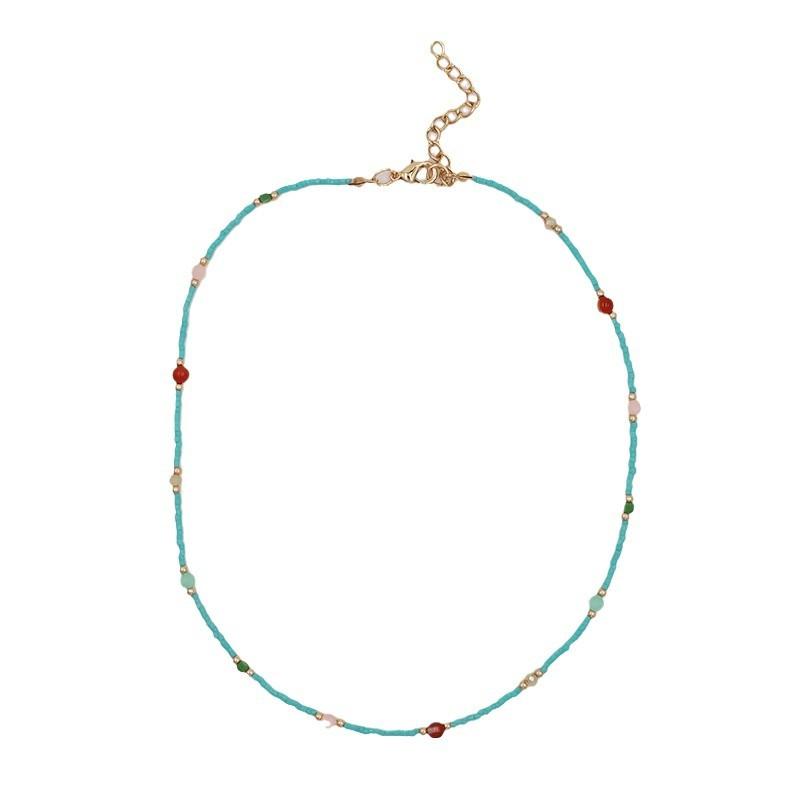 Turquoise Beaded Choker Necklace with Multicolor Accents – Gold Tone Adjustable Boho Necklace for Women, Summer Beach Jewelry Gift