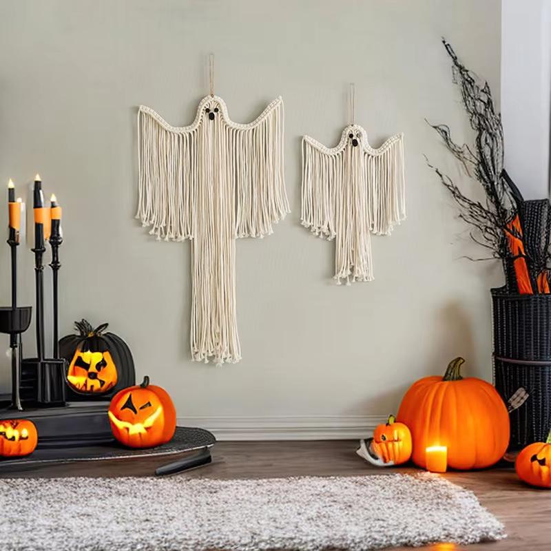 Hand-Woven Tapestries White Ghost Wall Hanging Decoration - Suspends Elegantly Creates Spooky Holiday Scene Halloween Tapestry