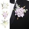 Men Simulated Rose Corsage Lightweight Compact Size Brooch Forest Style Suit Decoration with Green Leaves Vine Elements Prom Floral Accessory