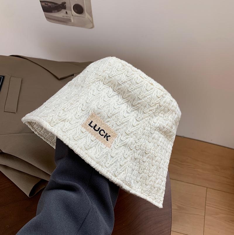 Letter Bucket Hat Women's Spring and Summer Black Versatile Big Head Circumference Bucket Hat Showing Face Small Plain Hat