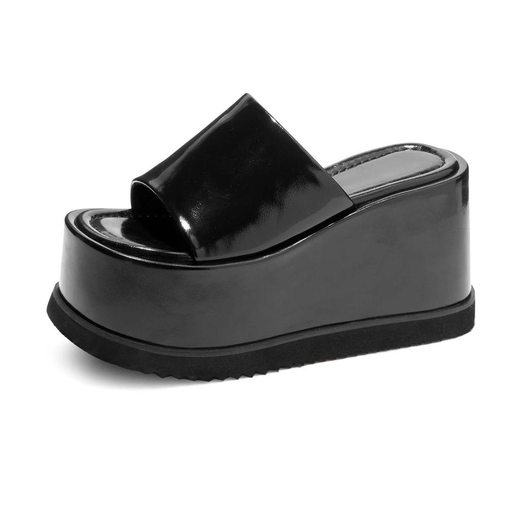 Fashion Krazing Pot Cow Leather Super High Wedges Casual Beach Slingback Mules Platform Summer Sandals Concise Luxury Outside Slippers