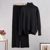 Women's Autumn and Winter Solid Colour High Neck Knitted Sweater Wide Leg Pants Two Piece Set
