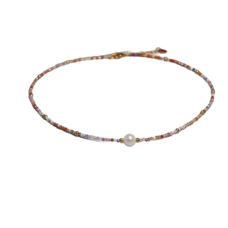 Rainbow Beaded Pearl Choker – Gold Accent Dainty Jewelry, Joyful Elegance Gift for Women