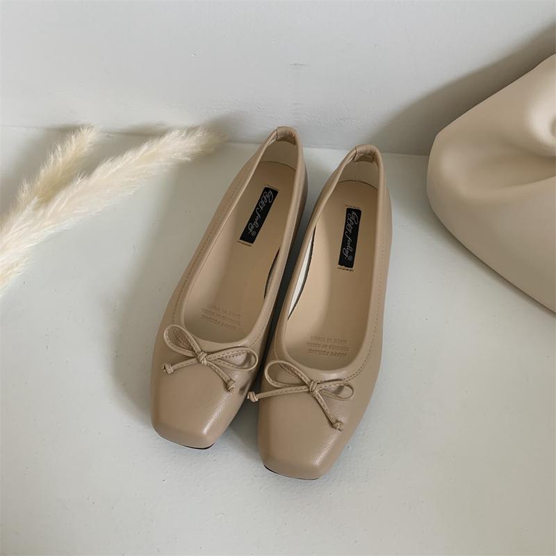 Fashion SUOJIALUN 2025 New Women Flat Shoes Fashion Square Toe Shallow Slip On Ladies Casual Ballet Shoes Soft Leather Outdoor Loafers S