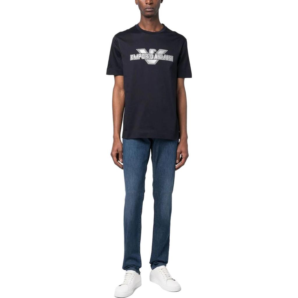Emporio Armani SS23 Logo Print Detail Short Sleeve T-Shirt Men Tops Navy-Blue 3R1TU8-1JSAZ-0920