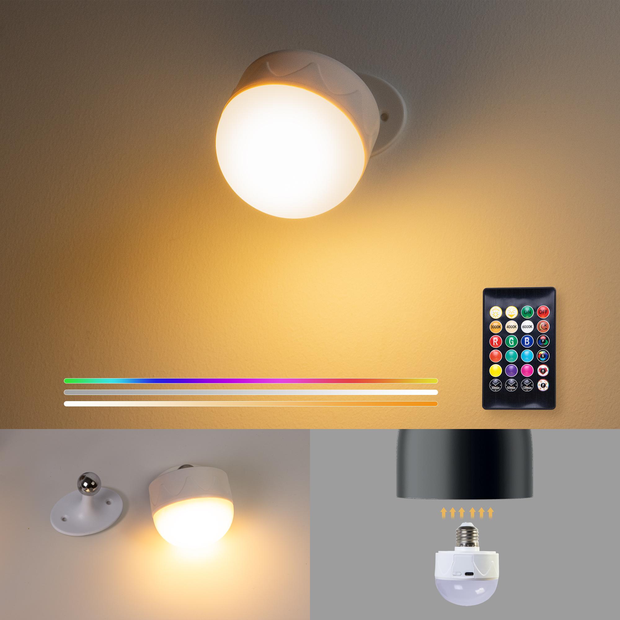 

2 шт. RGB или теплая лампочка на батарейках 2200 мАч с пультом дистанционного управления, 3 цветовые температуры, таймер, диммер USB-лампа для непроводного подключения USB cable