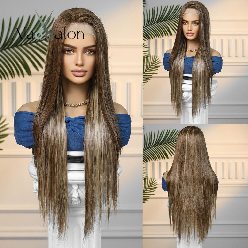 ALAN EATON Syntetická dámská krajková paruka 13x4 Dlouhé vlnité paruky Blond barva Denní párty Vlasy s vysokou hustotou odolné vůči teplu