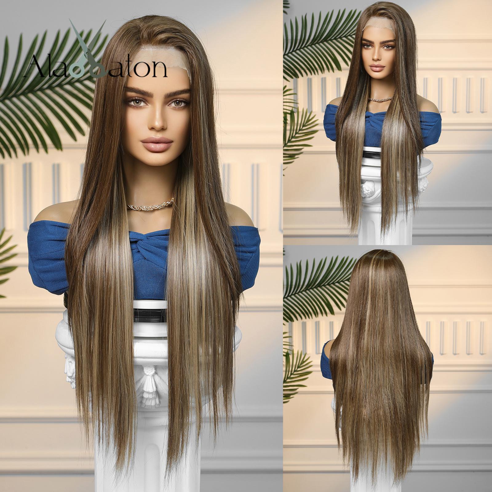 

ALAN EATON Синтетический женский парик на шнурке 13x4 Длинные волнистые парики Светлый цвет Повседневные вечерние Жаростойкие волосы высокой плотности