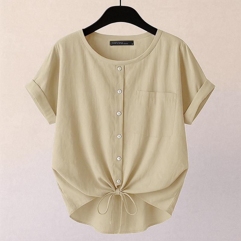 

ZANZEA Women Casual Round Neck Summer Short Sleeve Solid Blouse 5XL абрикосовый
