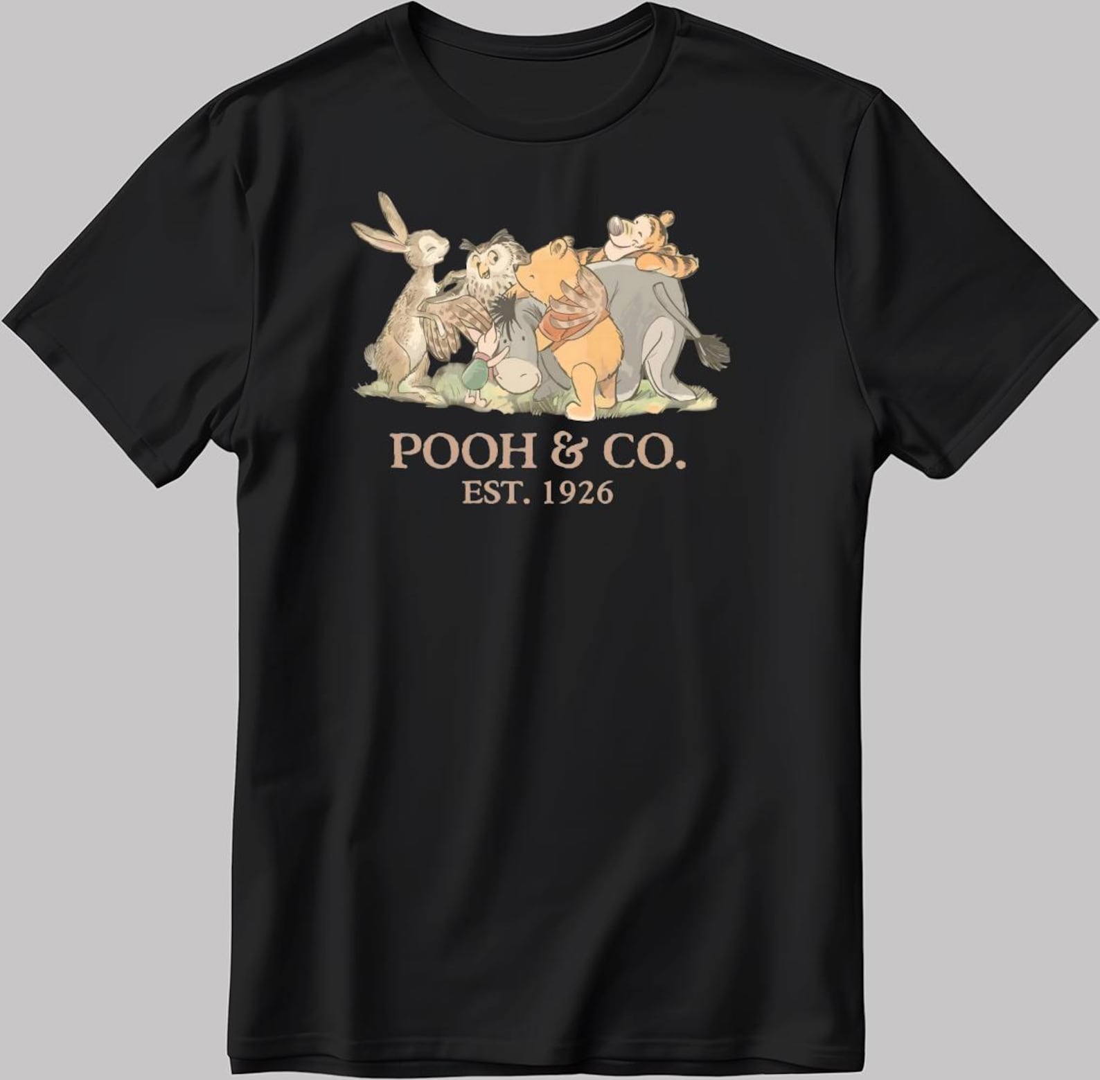 Vintage Pooh & Co EST 1926, Short Sleeve White-Black Men s / Women s T-Shirt DE540 M