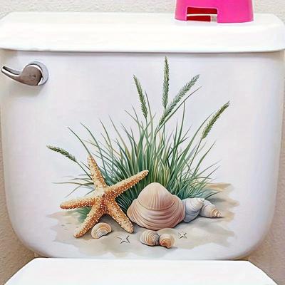 1pc Beach Starfish Shells Wall Sticker Bathroom Toilet Decor Living Room Cabinet Refrigerator Home Decoration Decals Stickers