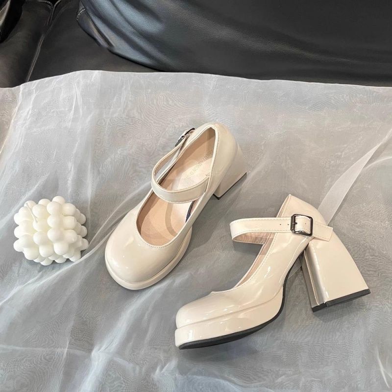 Spice girl patent leather thick heel single shoes Mary Jane shoes new retro fashion niche small leather shoes high heels women