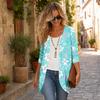 Women's Vintage Floral Print Three-Quarter Sleeve Lightweight Cardigan for Casual Daily Wear