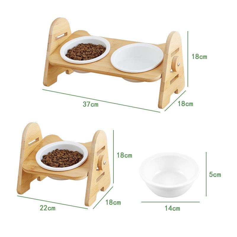 Adjustable Slanted Ceramic Pet Bowl for Cats and Dogs - Double Bowl Feeder