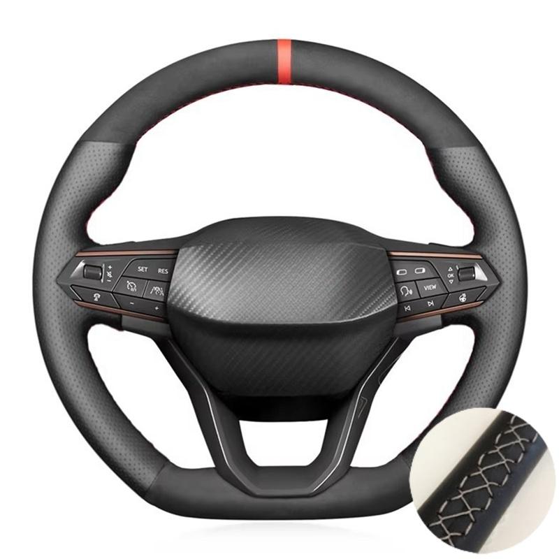 Car Steering Wheel Cover Braid Black Suede Leather DIY Hand Sewing For Seat Leon Ateca Tarraco - Seat Cupra Leon