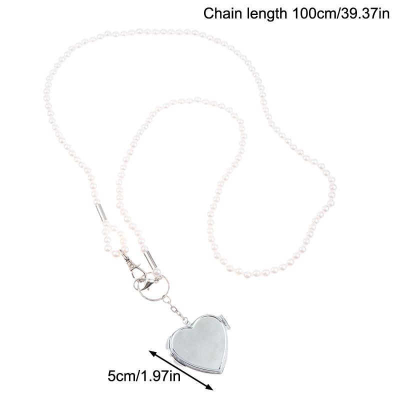 

.Ins Pearl Crossbody Shoulder Bag Chain Long Necklace W/Heart Mirror Pendant Pearl Shoudler Chain Personality Collares Jewelry