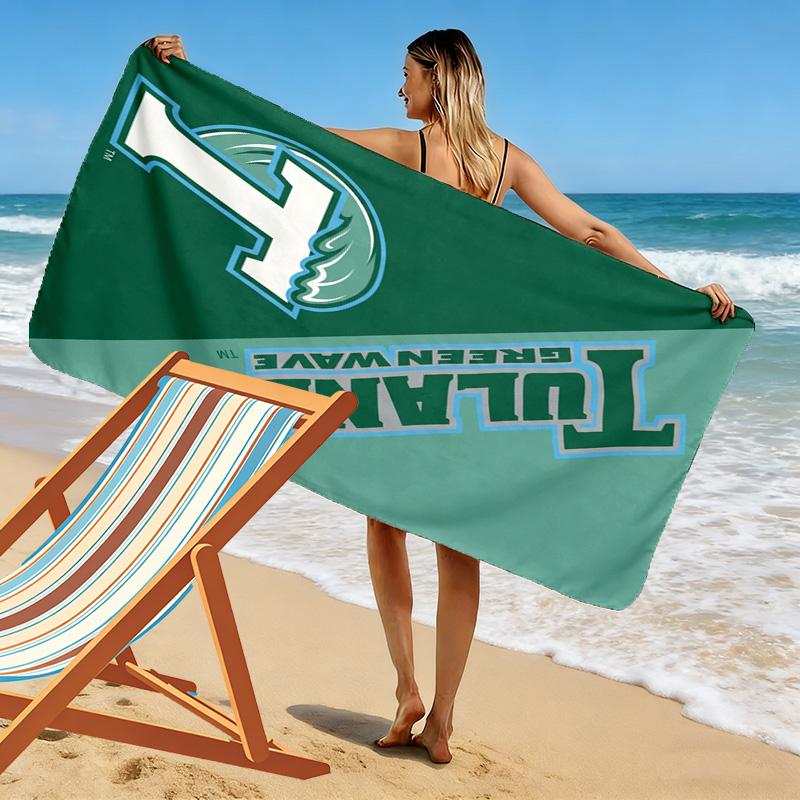 Tulane Green Wave Print Beach Towel, Large Soft Quick Dry Towel for Beach Camping Swimming