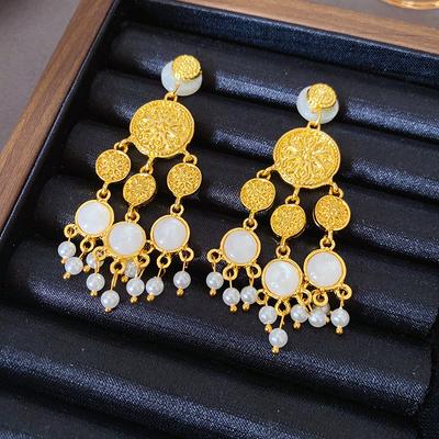 Resin Round Flower Tassel Earring for Women High-end Drop Earring Medieval Style Personalized Fashion Luxury Designer Zircon