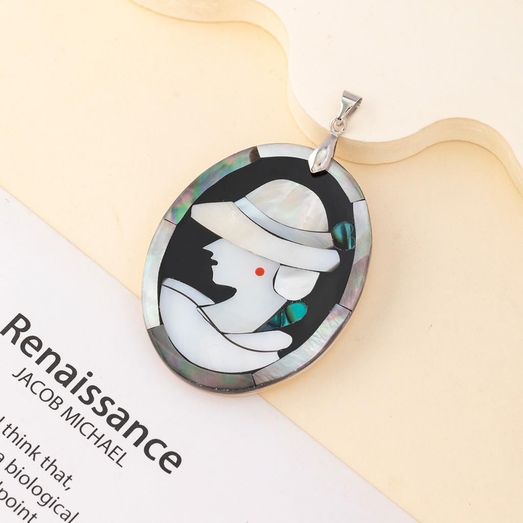 Handcrafted Shell Pendant With Geometric Angel Cartoon Design For Summer Fashion Enthusiasts