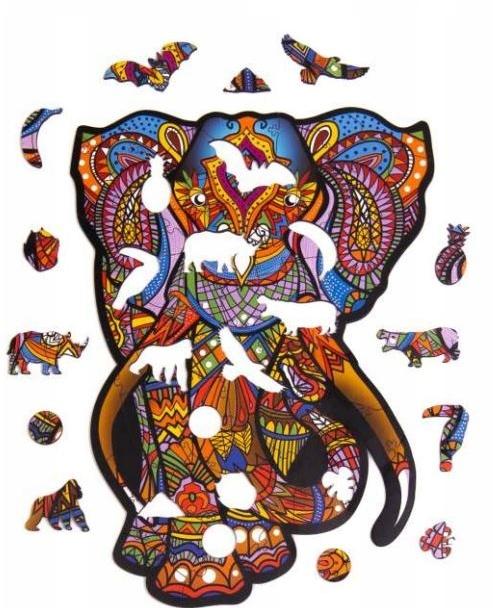 Puzzle Drewniane Układanka Słoń Słonik Kolorowy Pua3-05326