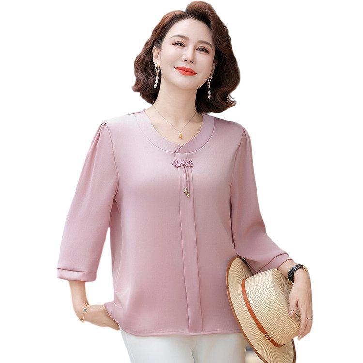 Elegant Women's Seven-Sleeve Light T-Shirt for Middle-Aged and Elderly Ladies