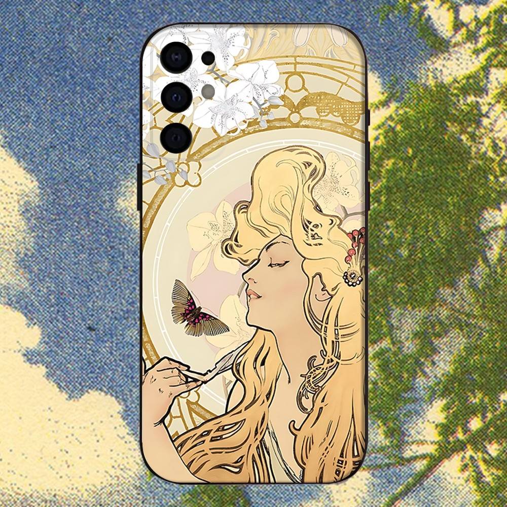 Vintage Alphonse Mucha Phone Case For Samsung S25,S24,S21,S22,S23,S30,Ultra,S20,Plus,Fe,Lite,Note,10,9,5G Black Cover