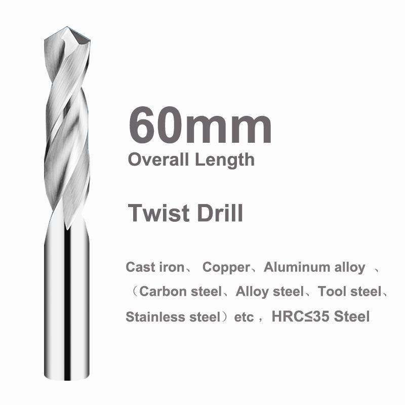 

Сверло спиральное твердосплавное общая длина 60 мм цельные вольфрамовые сверла HRC50/55/65 с ЧПУ прямая ручка сверление отверстий для металла железа стали 2.0mm