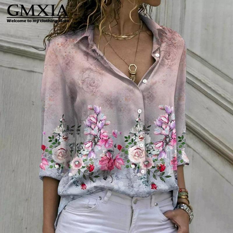 GMXIA 38 Color Women's Fashion Casual Long Sleeve POLO Neck Leisure Blouses & Shirts