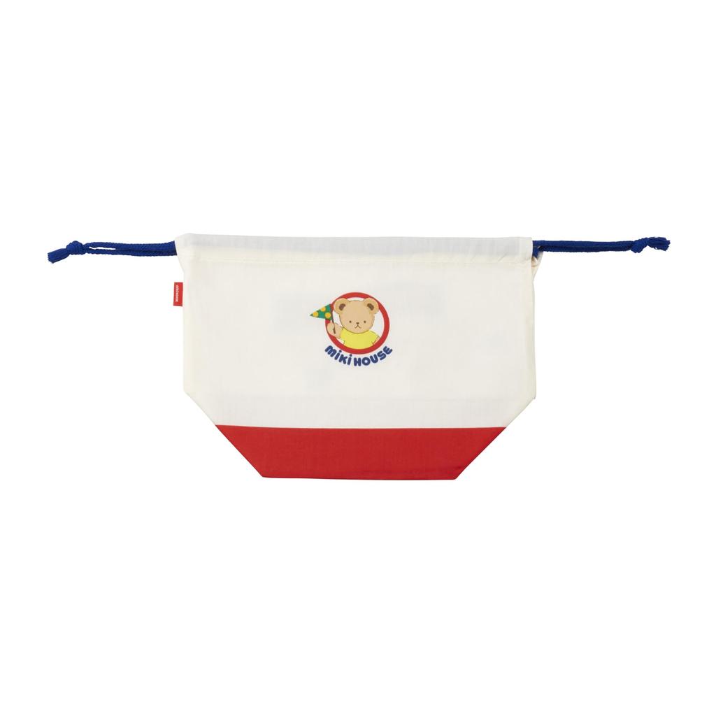 MIKI HOUSE Lunch Bag, Bento Bag, Drawstring Lunch Bag, Bear Design, Made in Japan, for Boys and Girls, Baby, Kids, Kindergarten, Nursery, Children's