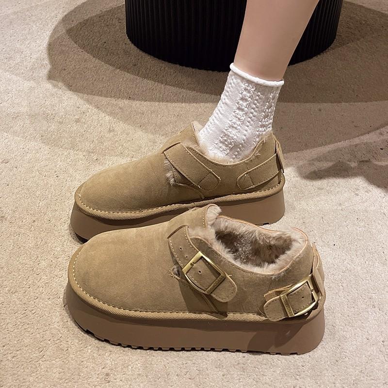 Belt buckle frosted and velvet thickened women s autumn and winter new Borken lazy one-pedal cotton shoes women 40 хаки