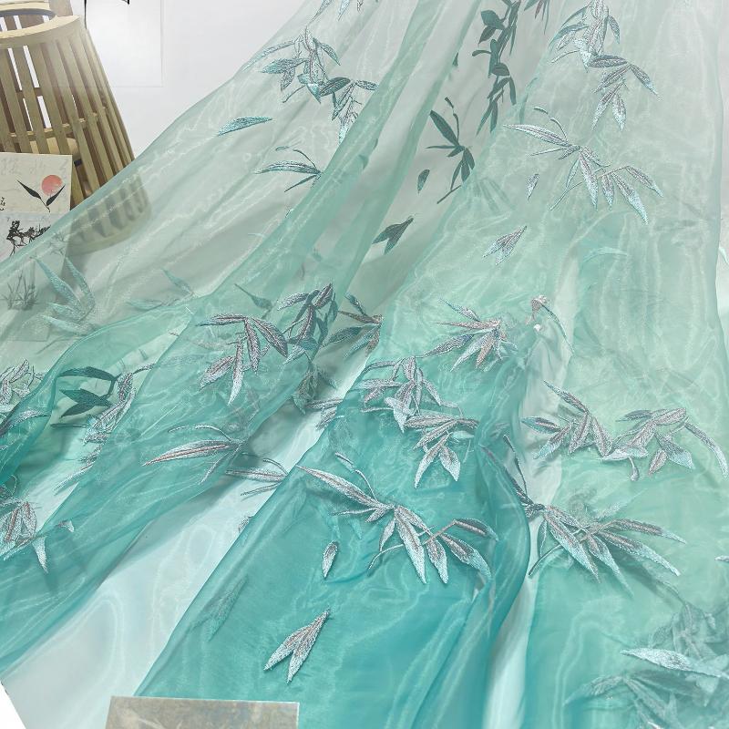 100x150cm Chinese classical style Printed bamboo leaf chiffon embroidery fabric For DIY hanfu shirts doll cloth