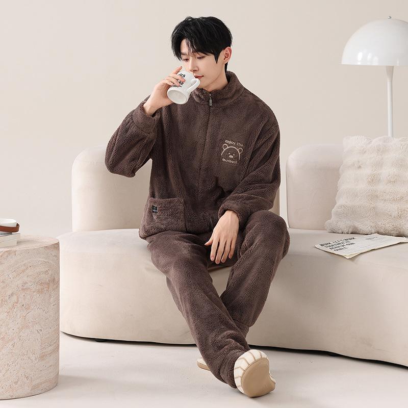 Coral Fleece Couple Pajamas Autumn And Winter Thickened Fleece Warm Flannel Men'S And Women'S Cute Loungewear
